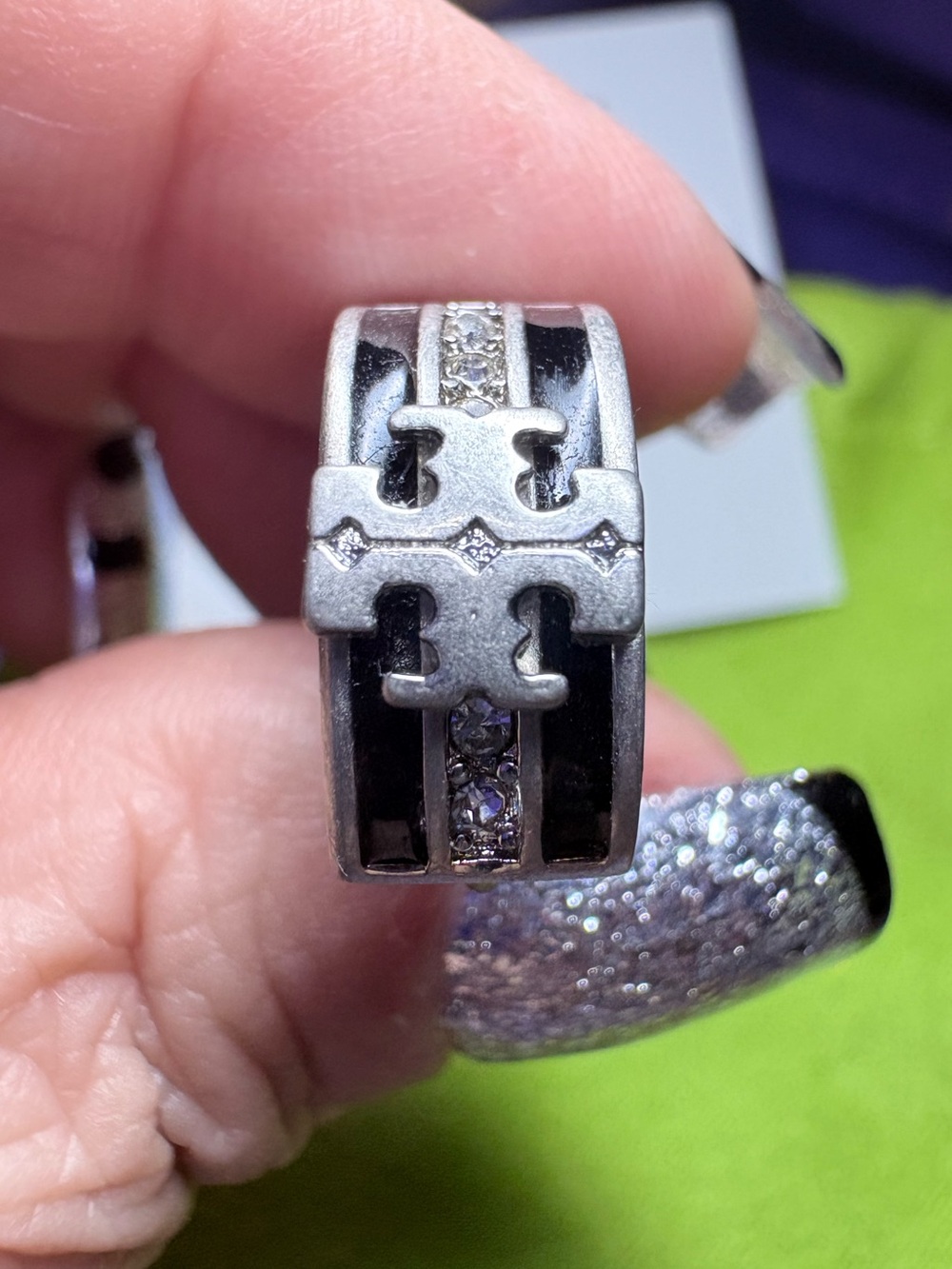 Tory Burch Silver-Tone Logo Clip Earrings with Clear Crystals